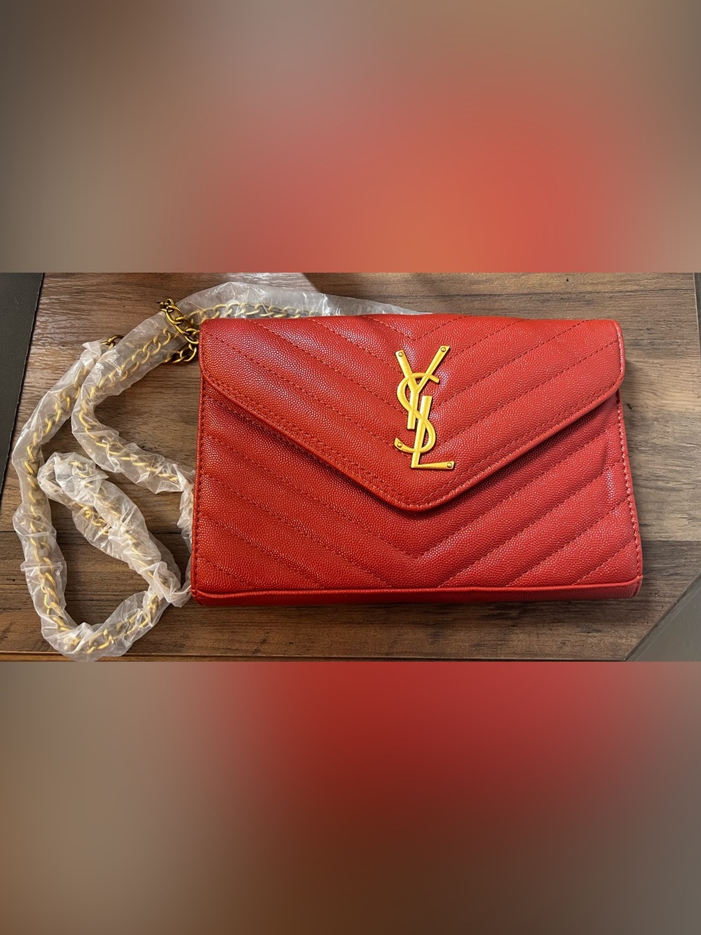 INSPIRED Redish Orange Leather Crossbody with Gold Hardware